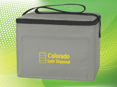 Light Gray, Insulated Cooler with Black Zipper screen-printed Colorado Safe Disposal logo