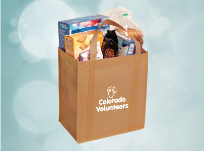 Large Tan Grocery Tote Bag screen-printed with Colorado Volunteers logo