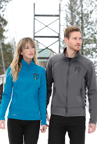 Man and Woman wearing Blue and Gray Fleece Jackets with Embroidered Colorado Logo