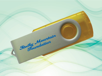 Gold, Swivel USB Flash Drive, 2gb, 4gb or 8gb decorated with Rocky Mountain Foundation for Colorado
